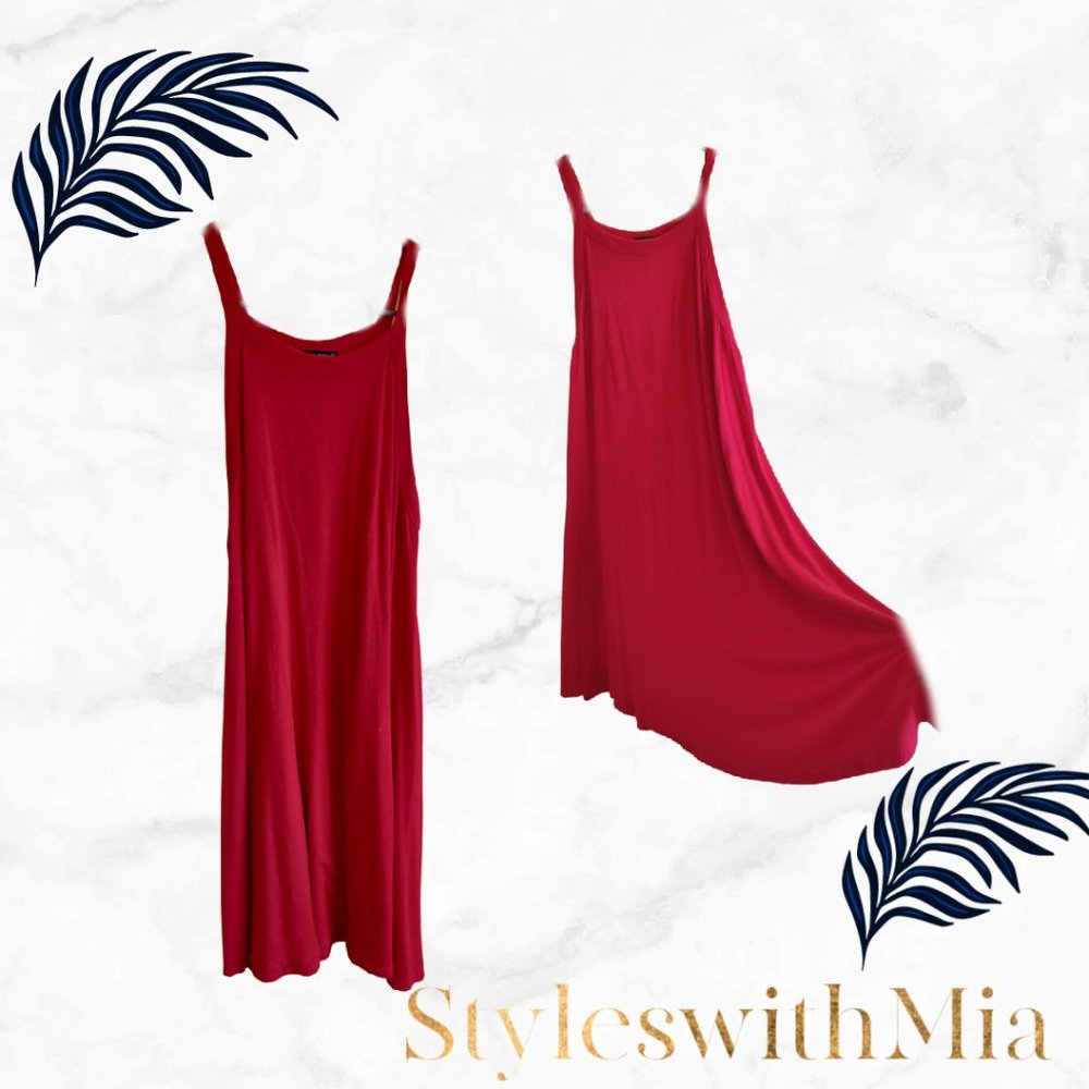 High-low Red Cotton Flowy knee length Dress